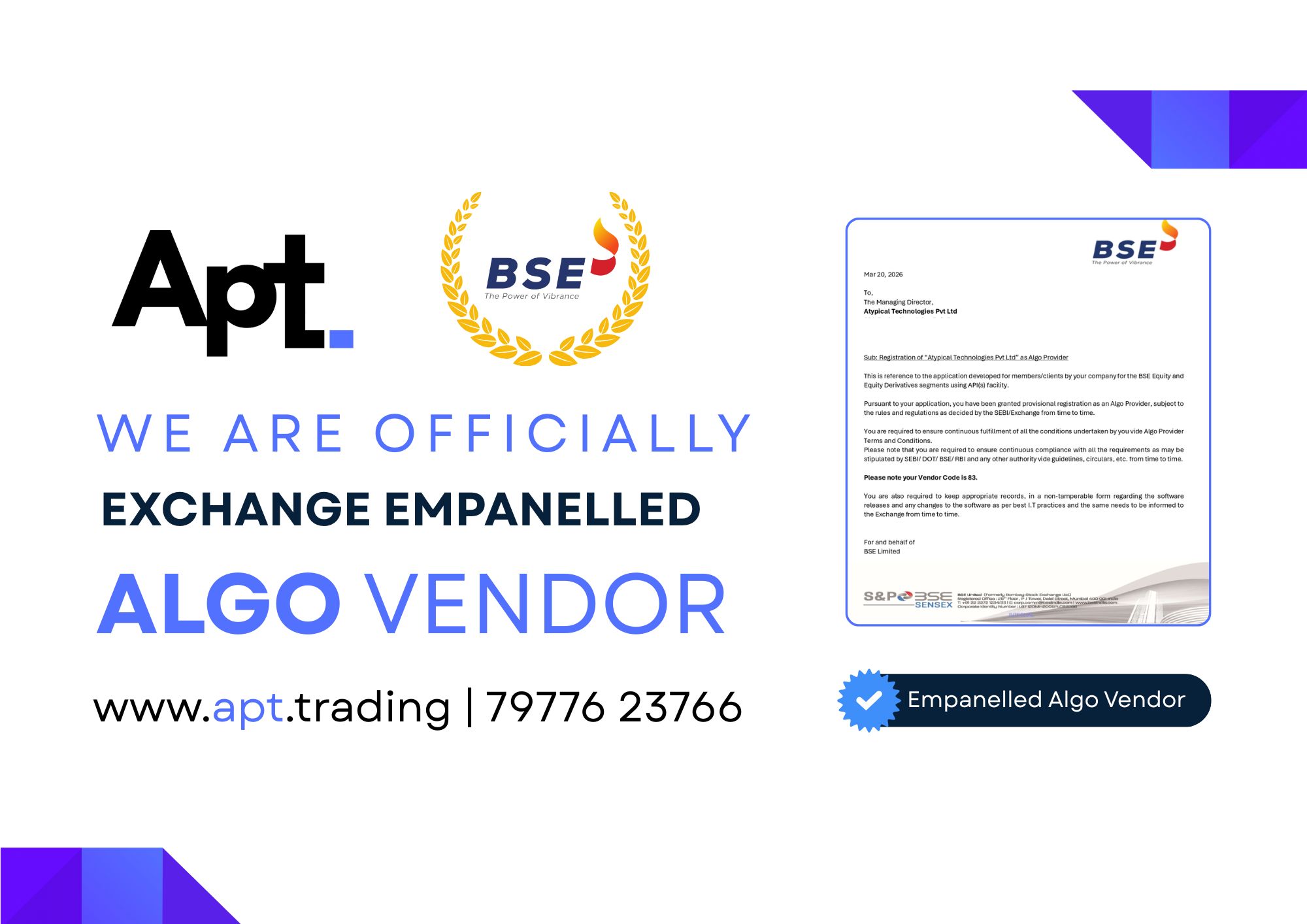 BSE Exchange Empanelled Algo Vendor – Atypical Technologies Pvt Ltd